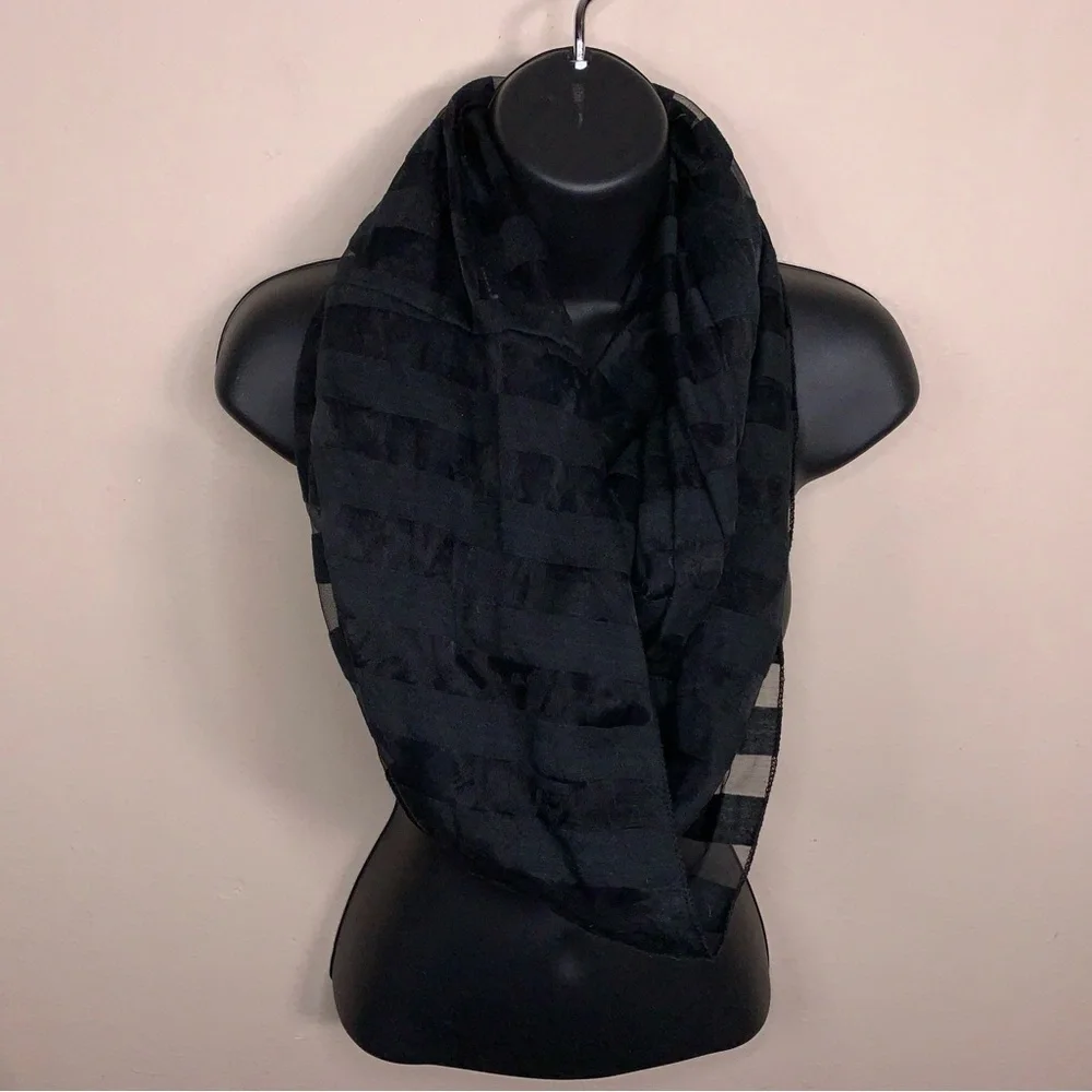 Black Striped Infinity Scarf Semi Sheer Lightweight Classic